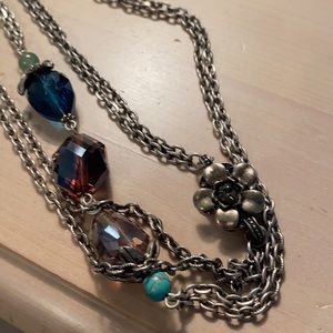 Ollipop double silver chain &Crystals necklace